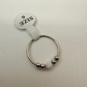New Sterling Silver Opal Bead Fidget Ring Size 6